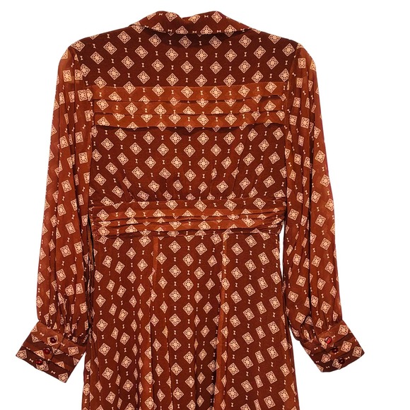 Wayward Fancies eShkti Pleat Waist Geo Georgette Dress Deep Brown Size XS (2) - Picture 4 of 13